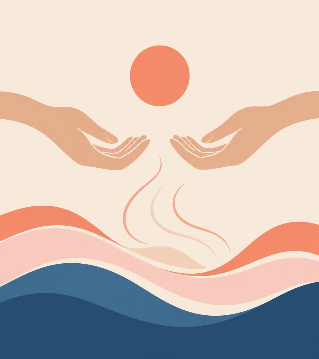 Illustration de mains apaisantes au-dessus de vagues douces